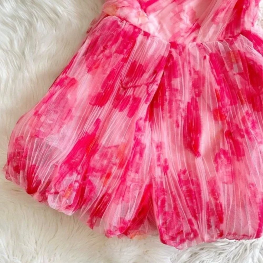 NWT Anthropologie Hutch One Shoulder Floral Tulle Pink Puffer Watercolor Romper - Picture 9 of 13